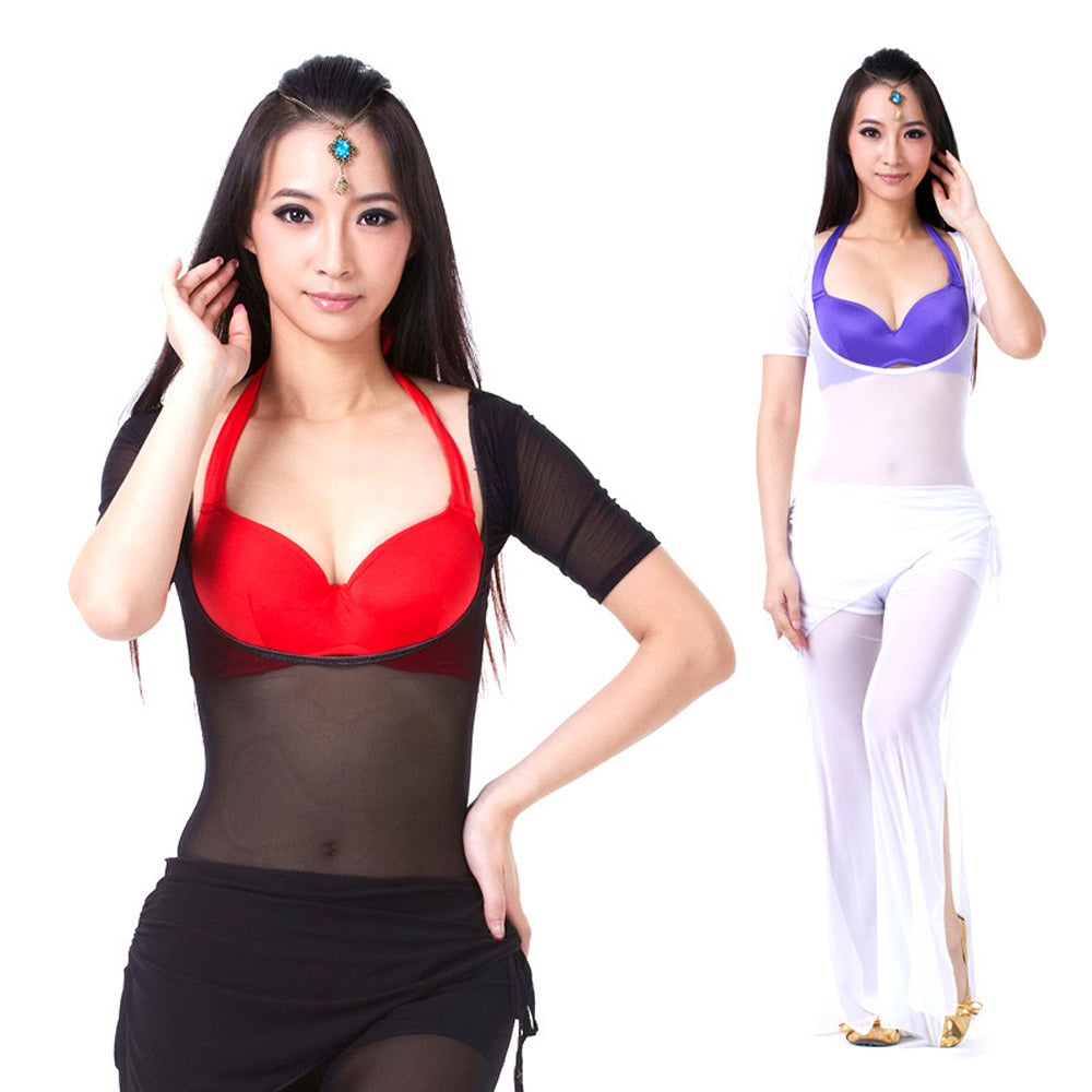 Long/Short Sleeve Bodycon Gauze Top  Sheer Pure Mesh T Shirts Sexy Adult Bellydance Costumes Carnival Outfit Open Bust Leotard