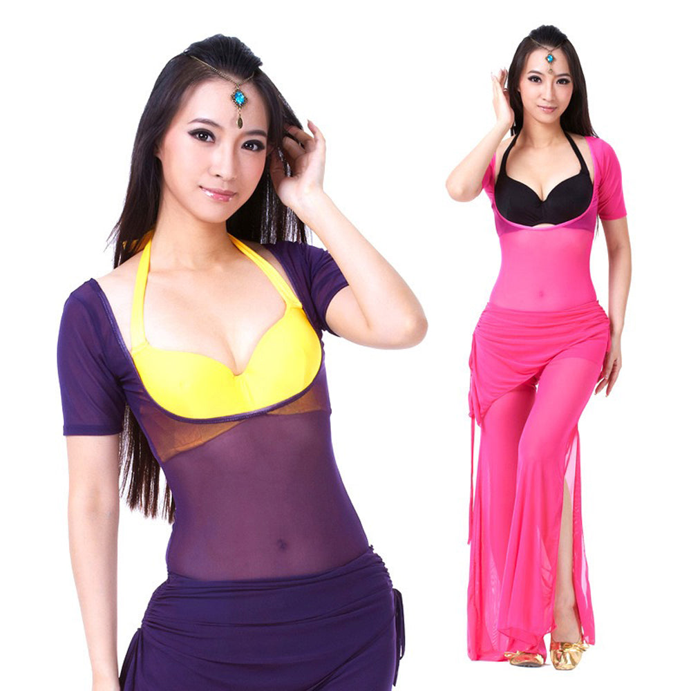 Long/Short Sleeve Bodycon Gauze Top  Sheer Pure Mesh T Shirts Sexy Adult Bellydance Costumes Carnival Outfit Open Bust Leotard