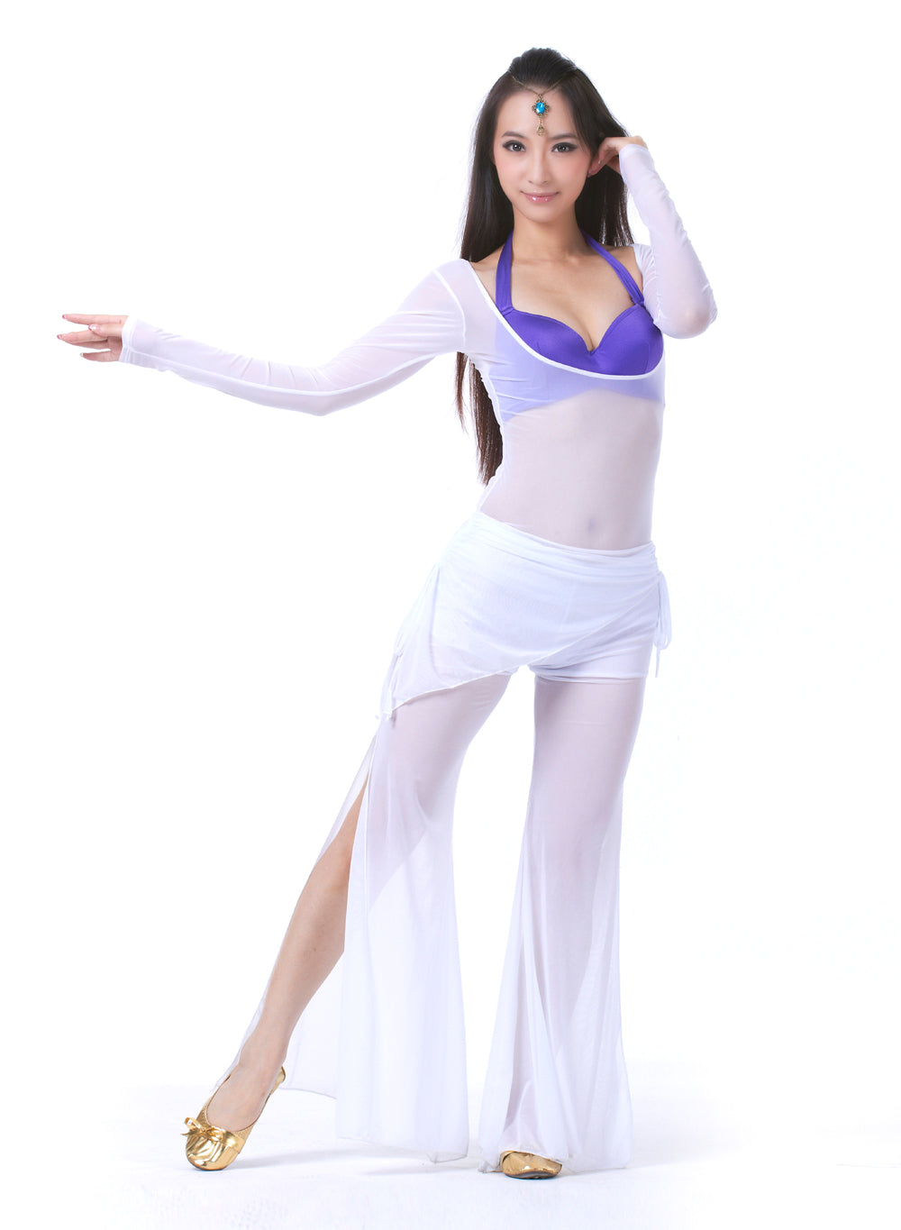 Long/Short Sleeve Bodycon Gauze Top  Sheer Pure Mesh T Shirts Sexy Adult Bellydance Costumes Carnival Outfit Open Bust Leotard