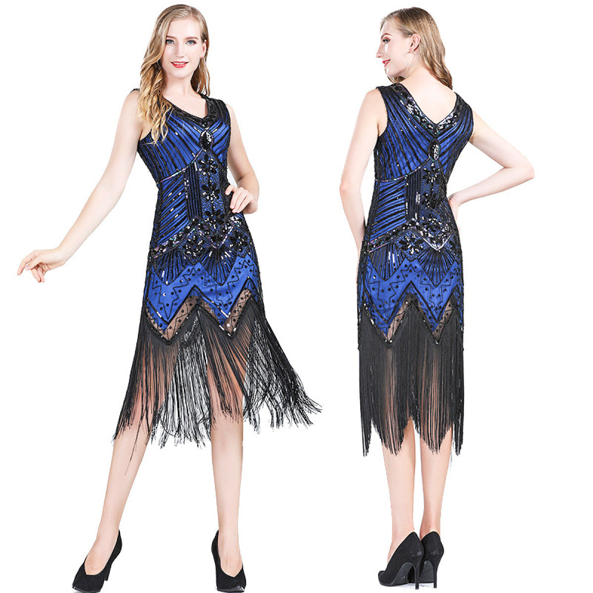 1920s Retro Sequin Tassel Skirt Party Dance Dress Host Sequin Skirt Toast Party Dance Skirt Small Evening Dress