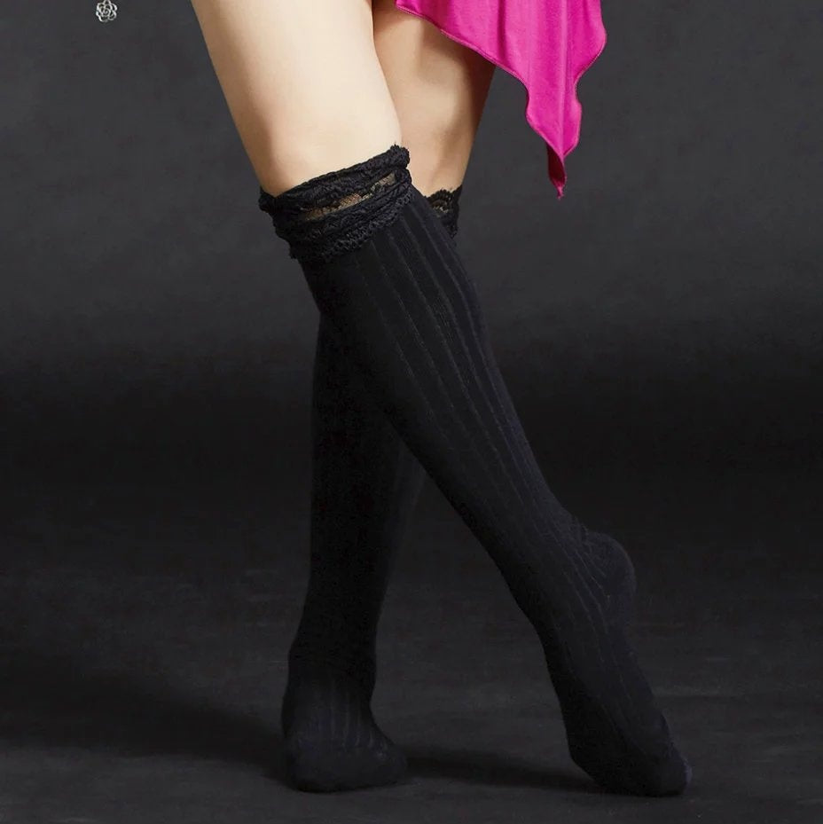 SHOWYOU 63CM chaussettes longues noires, ensemble de pieds, chaussettes de genou, chaussettes antidérapantes chaussettes de pratique de danse, 1 paire ou 2 paires