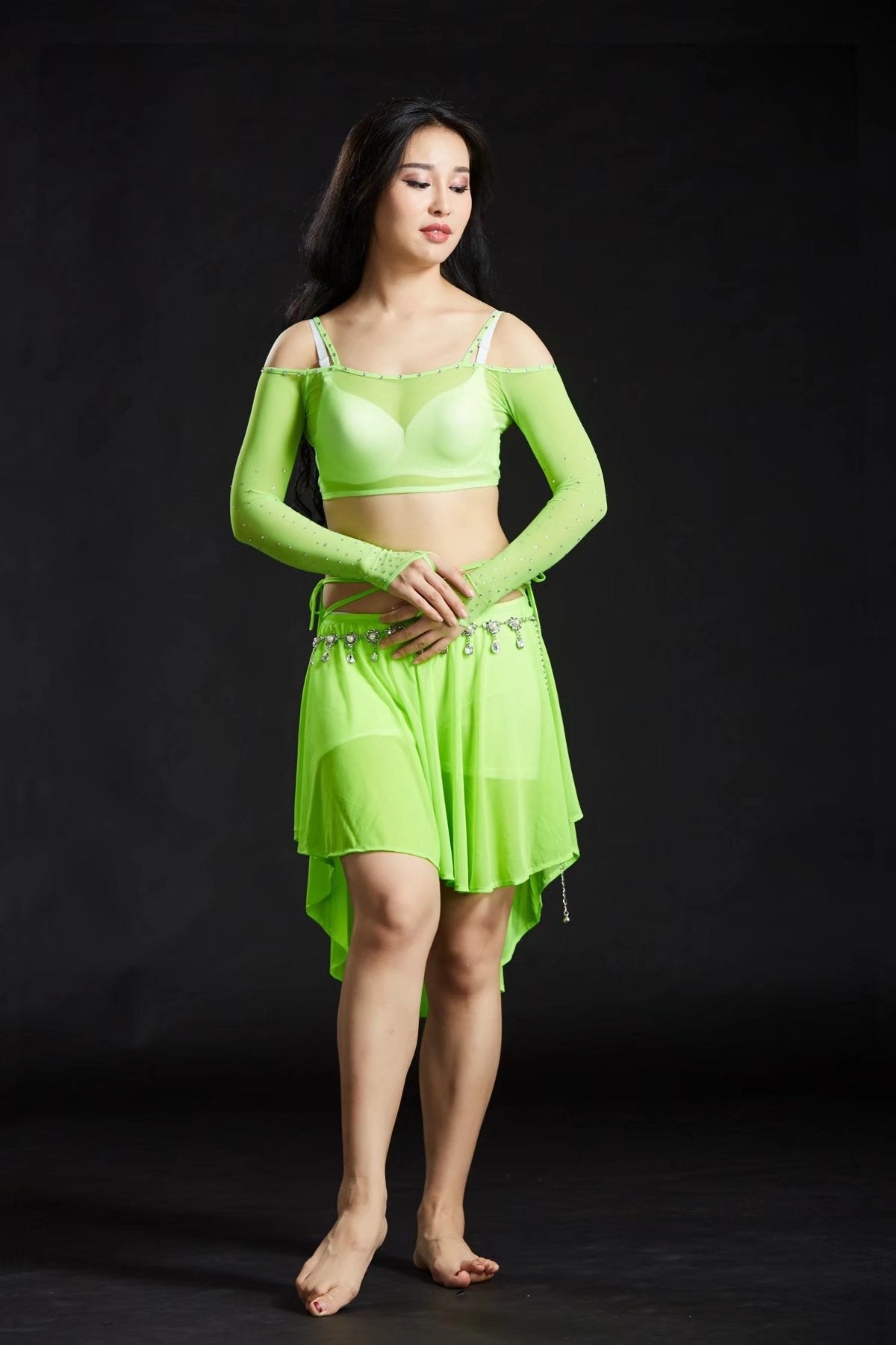 Water yarn belly dance dress 4 sets Up outlet/Skirt/Bra/Safe underwear