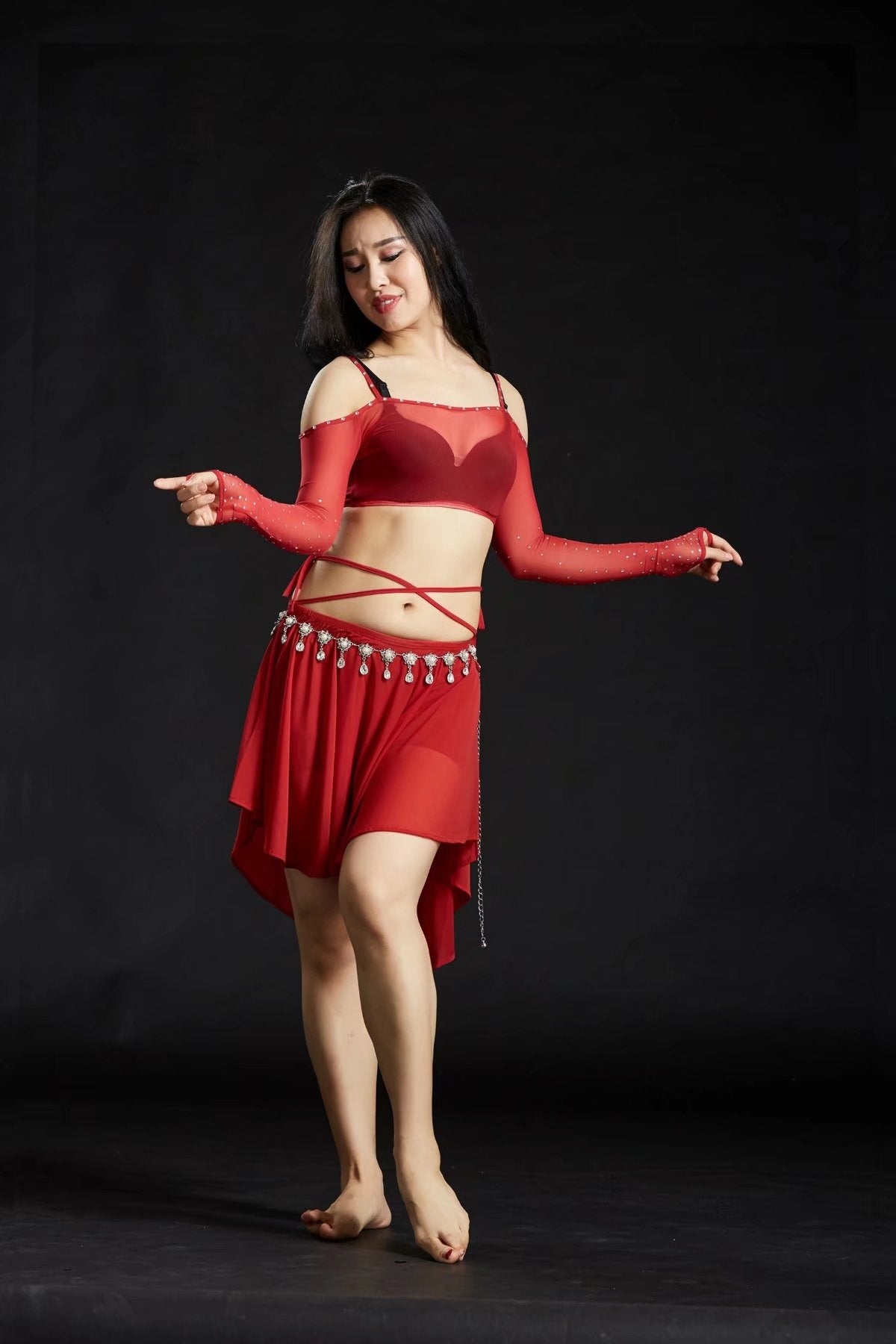 Robe de danse du ventre en fil d'eau, 4 ensembles, sortie/jupe/soutien-gorge/sous-vêtements sûrs