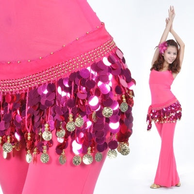 Women's Belly Dance Wave Shape Hip Scarf with 88PCS Coins Belly Dance Hip Scarf  Waist Belt