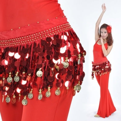 Women's Belly Dance Wave Shape Hip Scarf with 88PCS Coins Belly Dance Hip Scarf  Waist Belt