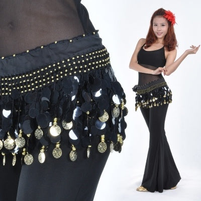 Women's Belly Dance Wave Shape Hip Scarf with 88PCS Coins Belly Dance Hip Scarf  Waist Belt