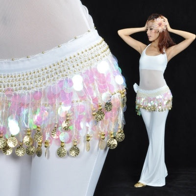 Women's Belly Dance Wave Shape Hip Scarf with 88PCS Coins Belly Dance Hip Scarf  Waist Belt