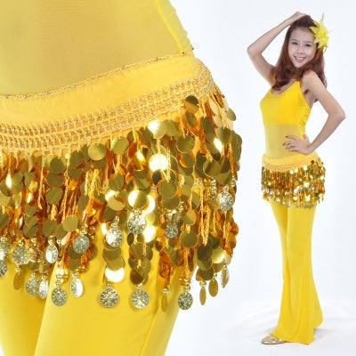 Women's Belly Dance Wave Shape Hip Scarf with 88PCS Coins Belly Dance Hip Scarf  Waist Belt