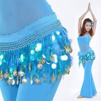 Women's Belly Dance Wave Shape Hip Scarf with 88PCS Coins Belly Dance Hip Scarf  Waist Belt