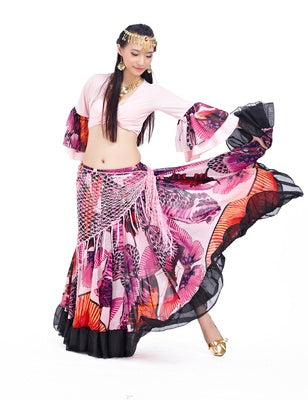 2023 90CM/96CM((35.4 inch/37.8 inch) Chiffon Flower Print  Huge Skirt Swing Dress Belly Dance Skirt Gypsy skirt, 1 Coat +1 Skirt