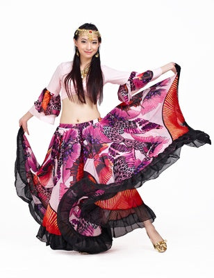 2023 90CM/96CM((35.4 inch/37.8 inch) Chiffon Flower Print  Huge Skirt Swing Dress Belly Dance Skirt Gypsy skirt, 1 Coat +1 Skirt