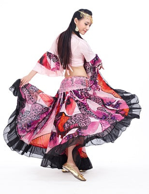 2023 90CM/96CM((35.4 inch/37.8 inch) Chiffon Flower Print  Huge Skirt Swing Dress Belly Dance Skirt Gypsy skirt, 1 Coat +1 Skirt