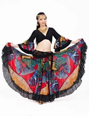 2023 90CM/96CM((35.4 inch/37.8 inch) Chiffon Flower Print  Huge Skirt Swing Dress Belly Dance Skirt Gypsy skirt, 1 Coat +1 Skirt