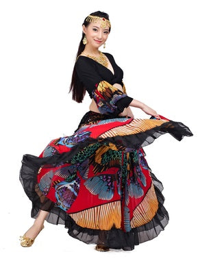 2023 90CM/96CM((35.4 inch/37.8 inch) Chiffon Flower Print  Huge Skirt Swing Dress Belly Dance Skirt Gypsy skirt, 1 Coat +1 Skirt