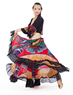 2023 90CM/96CM((35.4 inch/37.8 inch) Chiffon Flower Print  Huge Skirt Swing Dress Belly Dance Skirt Gypsy skirt, 1 Coat +1 Skirt