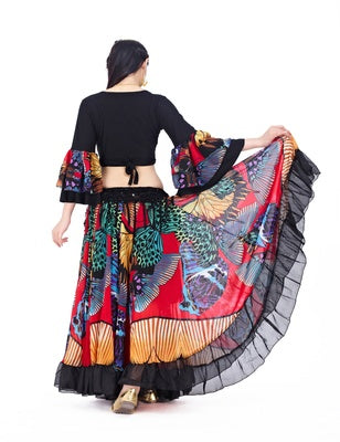 2023 90CM/96CM((35.4 inch/37.8 inch) Chiffon Flower Print  Huge Skirt Swing Dress Belly Dance Skirt Gypsy skirt, 1 Coat +1 Skirt