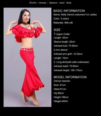 SHOWYOU 3 Color Milk Silk  V collar Bifurcation Bellydance Costumes, Bellydance Dress, Bellydance Suit 3 pcs