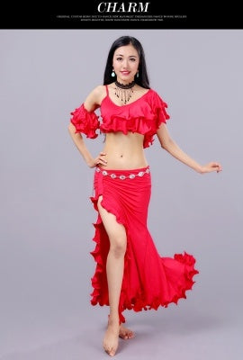 SHOWYOU 3 Color Milk Silk  V collar Bifurcation Bellydance Costumes, Bellydance Dress, Bellydance Suit 3 pcs