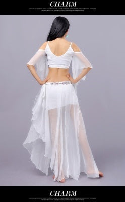 SHOWYOU Costumes de danse du ventre, robe de danse orientale, jupe de danse orientale, 4 pièces sortie supérieure/jupe/écharpe de taille/sous-vêtements sûrs