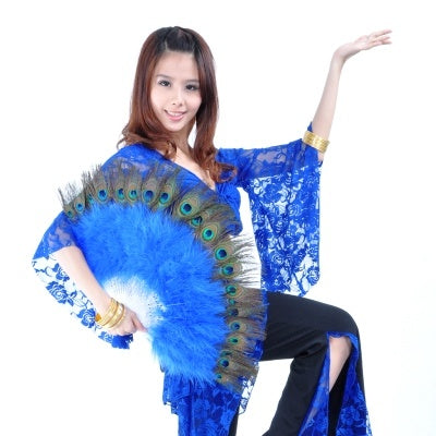 SHOWYOU 68x35cm 9 Colors 100% Feather Belly Dance Peacock Fans Belly Dance Prop Stage Activities Tools