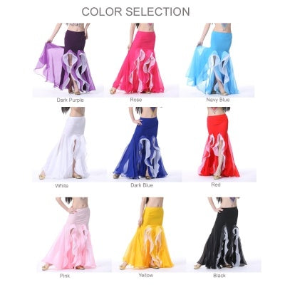 2023 9 Color Crystal Cotton Double Split Binary Colour Chiffon Dress Skirt Belly Dance Skirt Belly Dance Dress