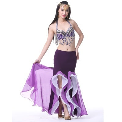 2023 9 Color Crystal Cotton Double Split Binary Colour Chiffon Dress Skirt Belly Dance Skirt Belly Dance Dress