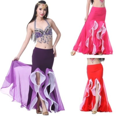 2023 9 Color Crystal Cotton Double Split Binary Colour Chiffon Dress Skirt Belly Dance Skirt Belly Dance Dress