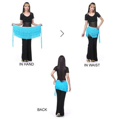 SHOWYOU 12 Color WASIT80CM/WIDTH32CM/LENGTH180CM 3 Layer Tassel Belly Dance Hip Scarf, WAIST BELT, WAIST SCARF