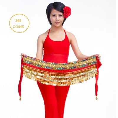 SHOWYOU 10 Color 248Pcs Gold Coins Double Color Rhinestone One Chain Waist Chain, Belly Dance Belt, Belly Dance Hip Scarf