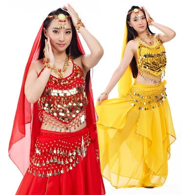 Costumes de danse du ventre en mousseline de soie en forme de poivre pour femmes, Costumes de danse du ventre pour dames à la mode, Costumes de danse indienne, 5 pièces