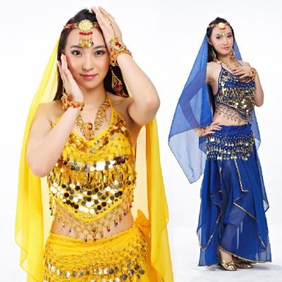 5 Pcs Chiffon Pepper Shape Women Belly Dance Costumes, Fashion Ladies Belly Dancing Girls, Indian Dance Costumes