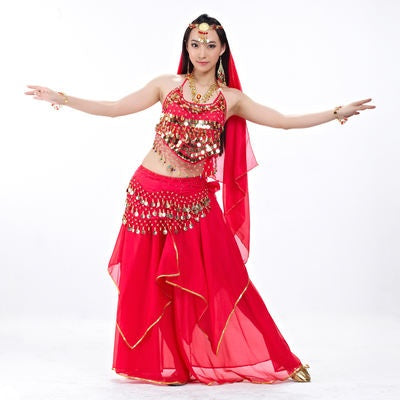 Costumes de danse du ventre en mousseline de soie en forme de poivre pour femmes, Costumes de danse du ventre pour dames à la mode, Costumes de danse indienne, 5 pièces