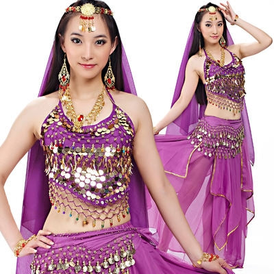 5 Pcs Chiffon Pepper Shape Women Belly Dance Costumes, Fashion Ladies Belly Dancing Girls, Indian Dance Costumes