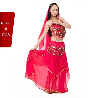 5 Pcs Chiffon Pepper Shape Women Belly Dance Costumes, Fashion Ladies Belly Dancing Girls, Indian Dance Costumes