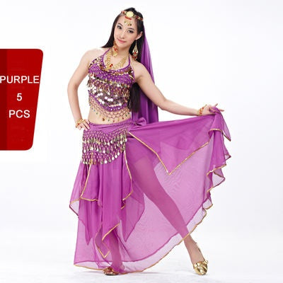 5 Pcs Chiffon Pepper Shape Women Belly Dance Costumes, Fashion Ladies Belly Dancing Girls, Indian Dance Costumes