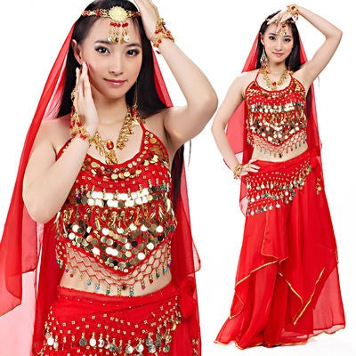 5 Pcs Chiffon Pepper Shape Women Belly Dance Costumes, Fashion Ladies Belly Dancing Girls, Indian Dance Costumes