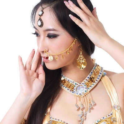 Belly Dance Accessory Sets Nose Ring Chain Gold and Silver Coin Ornaments India Dance Shariva