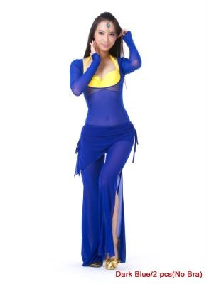 2023 2 Pcs Sets Light Weight Water Yarn Belly Dance Costumes, Long Sleeved Suit Belly Dance Dress