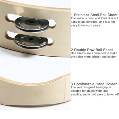 2023 Lightweiht Thicken Wood Handheld Tambourine - Double Row 5/8 Pairs Jingles, Hand Tambourine Hand Tambourine