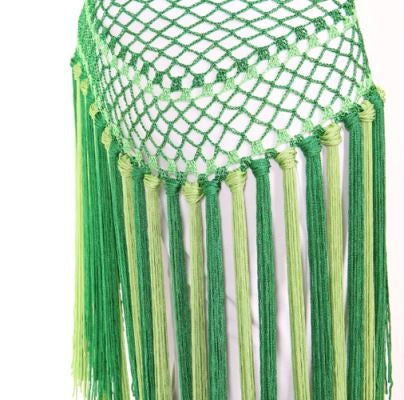 SHOWYOU Nylon 150cm(59 in) Women's Belly Dance Two-tone Argentina Triangle Short Tassels Hip Scarf