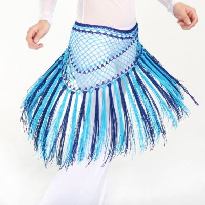 SHOWYOU Nylon 150 cm (59 po) écharpe de hanche à glands courts Triangle argentin bicolore pour femmes danse du ventre