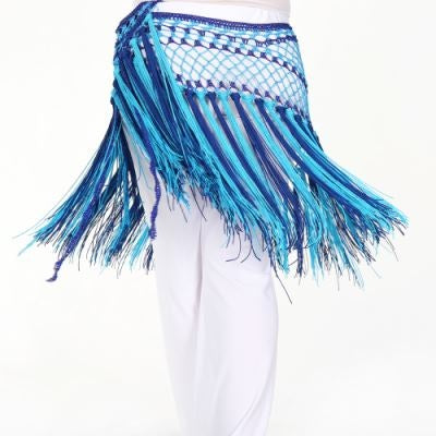 SHOWYOU Nylon 150cm(59 in) Women's Belly Dance Two-tone Argentina Triangle Short Tassels Hip Scarf