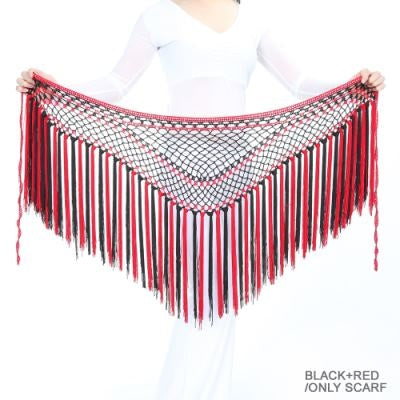 SHOWYOU Nylon 150cm(59 in) Women's Belly Dance Two-tone Argentina Triangle Short Tassels Hip Scarf