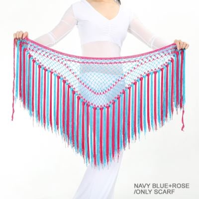 SHOWYOU Nylon 150 cm (59 po) écharpe de hanche à glands courts Triangle argentin bicolore pour femmes danse du ventre