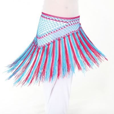 SHOWYOU Nylon 150 cm (59 po) écharpe de hanche à glands courts Triangle argentin bicolore pour femmes danse du ventre