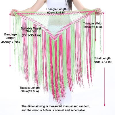 SHOWYOU Nylon 150cm(59 in) Women's Belly Dance Two-tone Argentina Triangle Short Tassels Hip Scarf