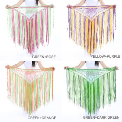 SHOWYOU Nylon 150cm(59 in) Women's Belly Dance Two-tone Argentina Triangle Short Tassels Hip Scarf