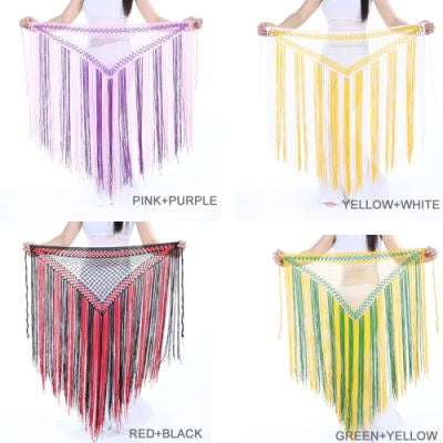 SHOWYOU Nylon 150cm(59 in) Women's Belly Dance Two-tone Argentina Triangle Short Tassels Hip Scarf