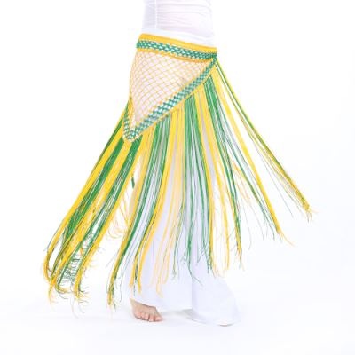 SHOWYOU Nylon 150 cm (59 po) écharpe de hanche à glands courts Triangle argentin bicolore pour femmes danse du ventre