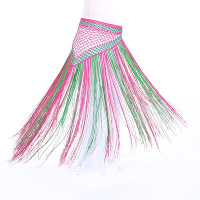 SHOWYOU Nylon 150cm(59 in) Women's Belly Dance Two-tone Argentina Triangle Short Tassels Hip Scarf